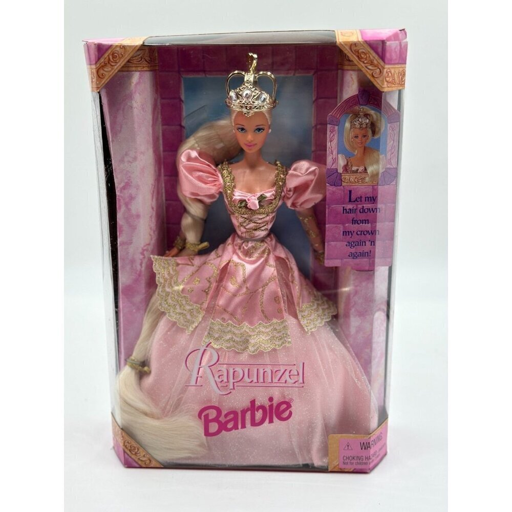 NRFB Vintage 1997 Rapunzel Barbie Doll #17646 Long Blonde Hair Pink Dress/Gown